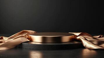 AI generated Gold podium on a black minimalistic background photo