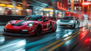 AI generated Two sports cars participate in a race photo