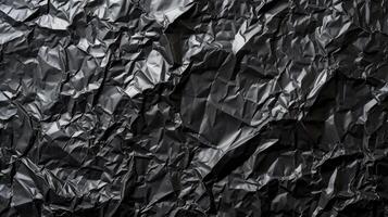 AI generated Background made of black crumpled foil photo