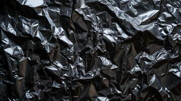 AI generated Background made of black crumpled foil photo