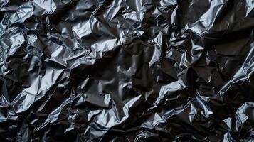 AI generated Background made of black crumpled foil photo