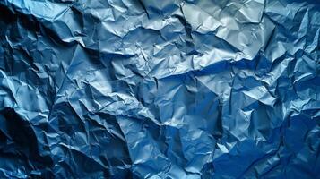 AI generated Background made of blue crumpled foil photo