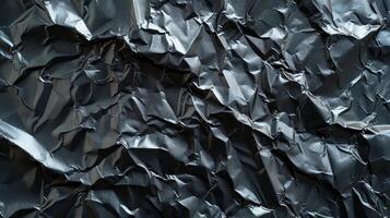 AI generated Background made of black crumpled foil photo