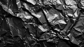 AI generated Background made of black crumpled foil photo