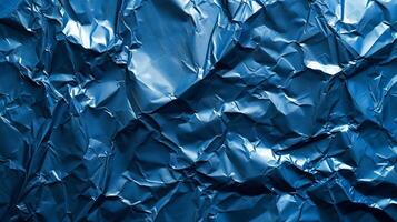 AI generated Background made of blue crumpled foil photo