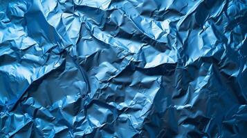 AI generated Background made of blue crumpled foil photo