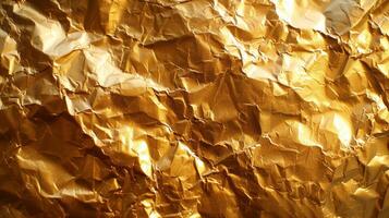 AI generated Background made of golden crumpled foil photo