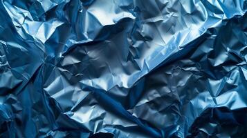 AI generated Background made of blue crumpled foil photo