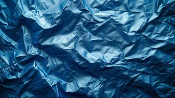 AI generated Background made of blue crumpled foil photo