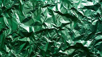 AI generated Background made of green crumpled foil photo