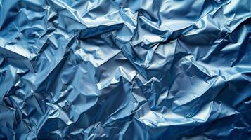 AI generated Background made of blue crumpled foil photo