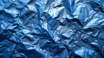 AI generated Background made of blue crumpled foil photo