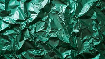 AI generated Background made of green crumpled foil photo