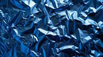 AI generated Background made of blue crumpled foil photo