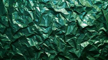 AI generated Background made of green crumpled foil photo