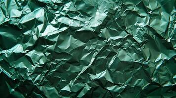 AI generated Background made of green crumpled foil photo