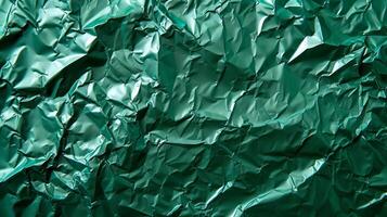 AI generated Background made of green crumpled foil photo