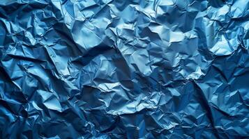 AI generated Background made of blue crumpled foil photo