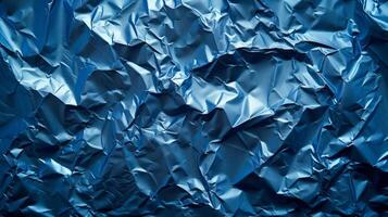 AI generated Background made of blue crumpled foil photo