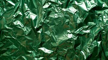 AI generated Background made of green crumpled foil photo