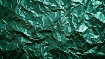 AI generated Background made of green crumpled foil photo