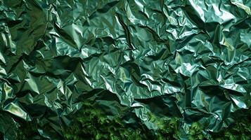 AI generated Background made of green crumpled foil photo