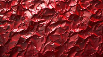 AI generated Background made of red crumpled foil photo