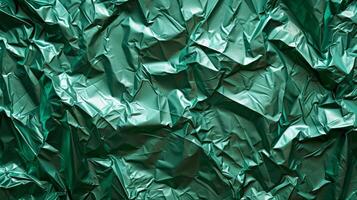 AI generated Background made of green crumpled foil photo