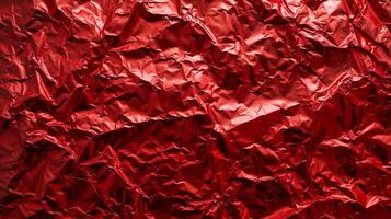 AI generated Background made of red crumpled foil photo