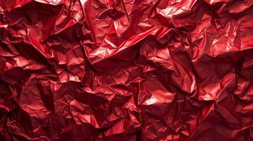 AI generated Background made of red crumpled foil photo