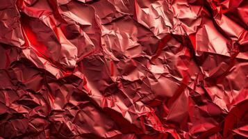 AI generated Background made of red crumpled foil photo