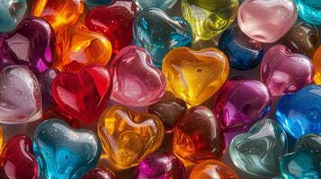 AI generated Beautiful background all filled with multi-colored glass hearts photo