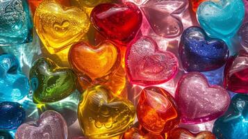 AI generated Beautiful background all filled with multi-colored glass hearts photo