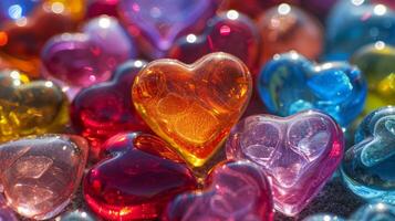 AI generated Beautiful background all filled with multi-colored glass hearts photo