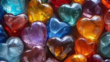 AI generated Beautiful background all filled with multi-colored glass hearts photo