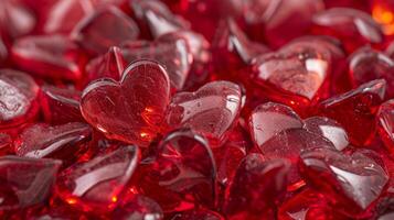 AI generated Beautiful background all filled with red glass hearts photo