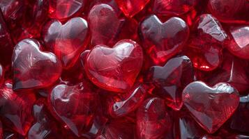 AI generated Beautiful background all filled with red glass hearts photo