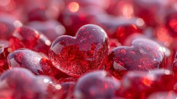 AI generated Beautiful background all filled with red glass hearts photo