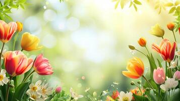 AI generated Beautiful bright poster for the spring holiday. Template without text photo