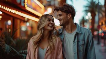 AI generated Beautiful young couple walking on the street photo