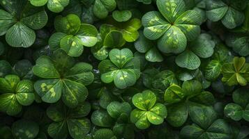 ai generado brillante hermosa antecedentes todas lleno con verde trébol hojas foto