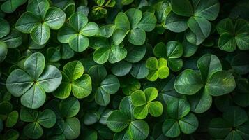 ai generado brillante hermosa antecedentes todas lleno con verde trébol hojas foto