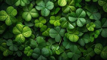 ai generado brillante hermosa antecedentes todas lleno con verde trébol hojas foto