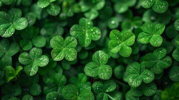 AI generated Bright beautiful background all filled with green clover leaves photo