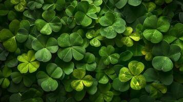 ai generado brillante hermosa antecedentes todas lleno con verde trébol hojas foto