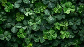 ai generado brillante hermosa antecedentes todas lleno con verde trébol hojas foto