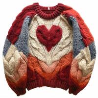 AI generated Cute knitted sweater in a heart isolated photo