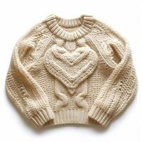 AI generated Cute knitted sweater in a heart isolated photo