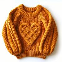 AI generated Cute knitted sweater in a heart isolated photo