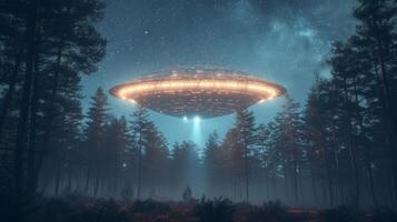 AI generated A UFO is flying in the night sky photo
